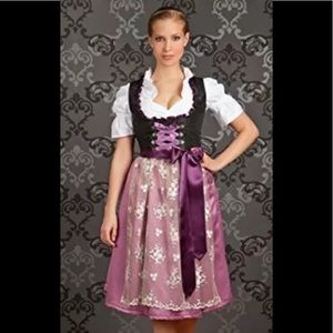 Purple Lace-Up Midi Dirndl Dress with Satin Bow